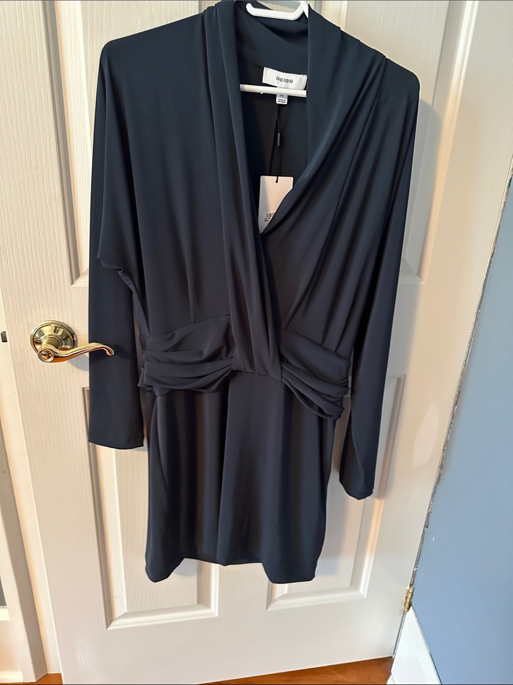 Reiss Black Long-Sleeve Draped Wrap Dress